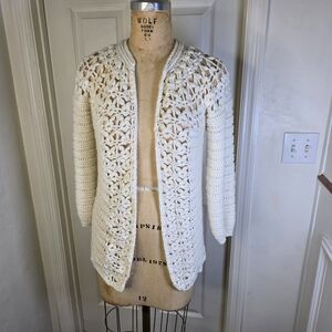 Handmade Ivory Crochet‎ Women's Cardigan Sweater S/M